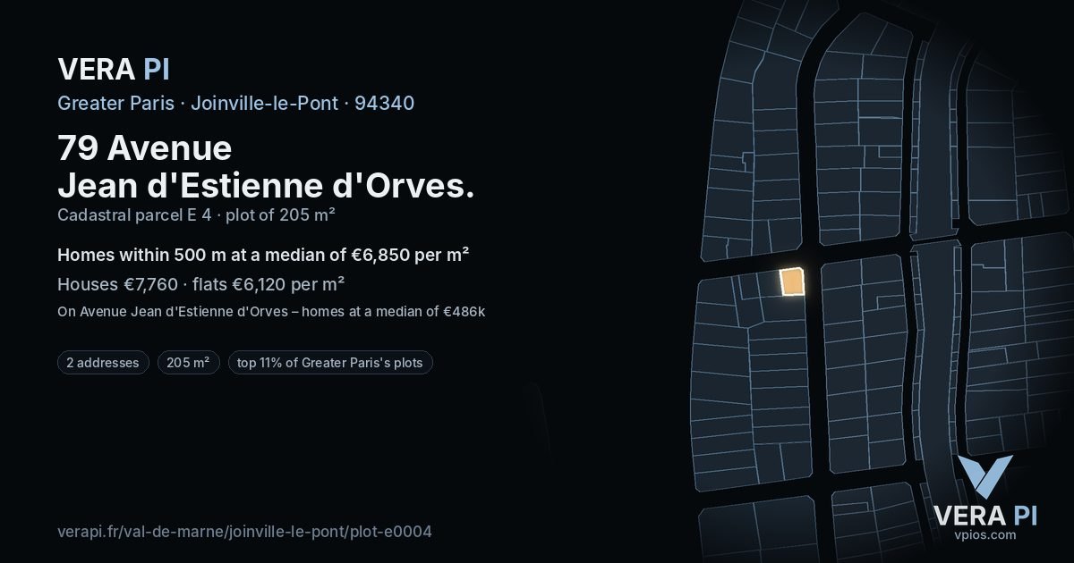 79 Avenue Jean d'Estienne d'Orves, Joinville-le-Pont at night – the plot lit, the parcels around coloured by the prices near them