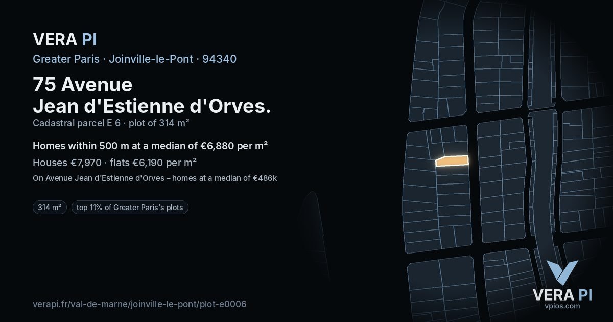75 Avenue Jean d'Estienne d'Orves, Joinville-le-Pont at night – the plot lit, the parcels around coloured by the prices near them