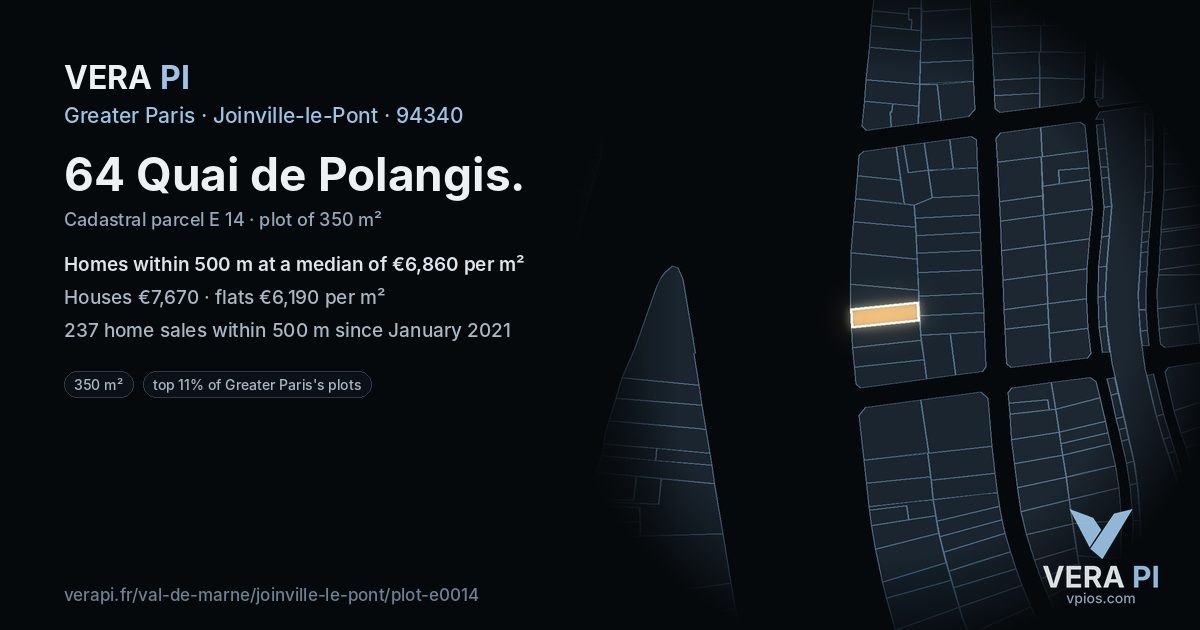 64 Quai de Polangis, Joinville-le-Pont at night – the plot lit, the parcels around coloured by the prices near them
