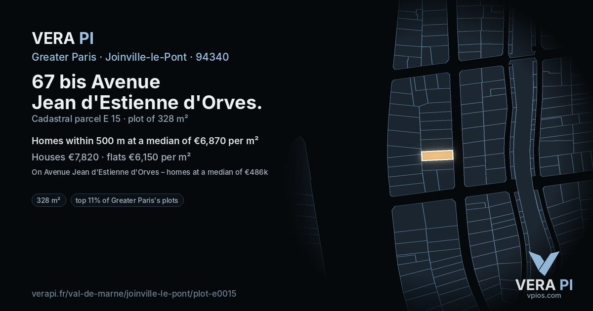 67 bis Avenue Jean d'Estienne d'Orves, Joinville-le-Pont at night – the plot lit, the parcels around coloured by the prices near them