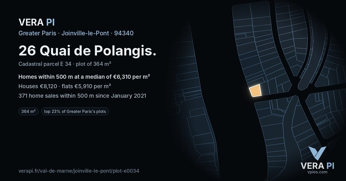 26 Quai de Polangis, Joinville-le-Pont at night – the plot lit, the parcels around coloured by the prices near them