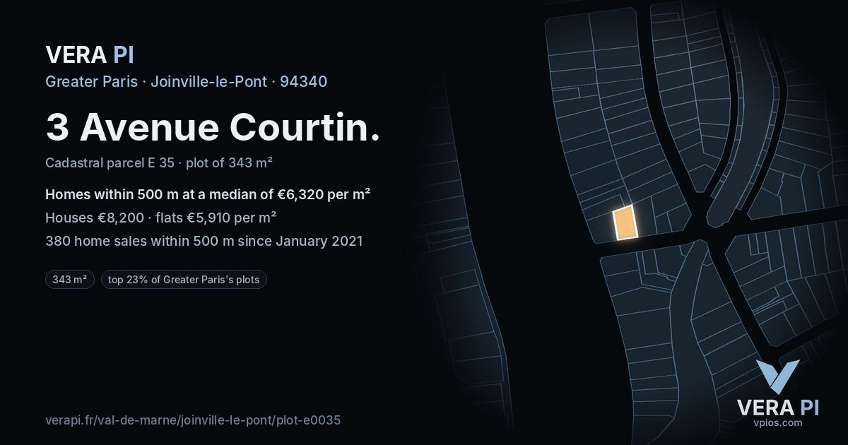 3 Avenue Courtin, Joinville-le-Pont at night – the plot lit, the parcels around coloured by the prices near them