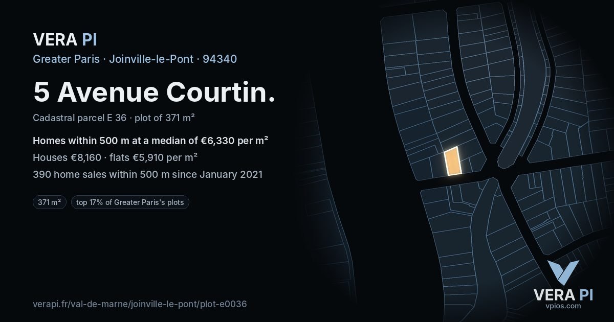 5 Avenue Courtin, Joinville-le-Pont at night – the plot lit, the parcels around coloured by the prices near them