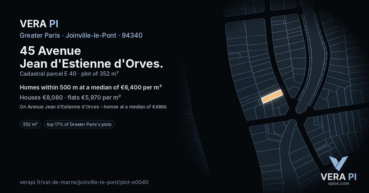 45 Avenue Jean d'Estienne d'Orves, Joinville-le-Pont at night – the plot lit, the parcels around coloured by the prices near them