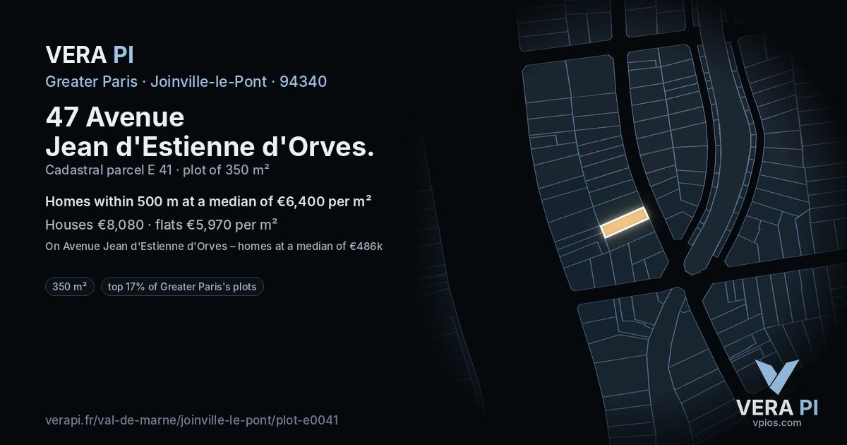 47 Avenue Jean d'Estienne d'Orves, Joinville-le-Pont at night – the plot lit, the parcels around coloured by the prices near them