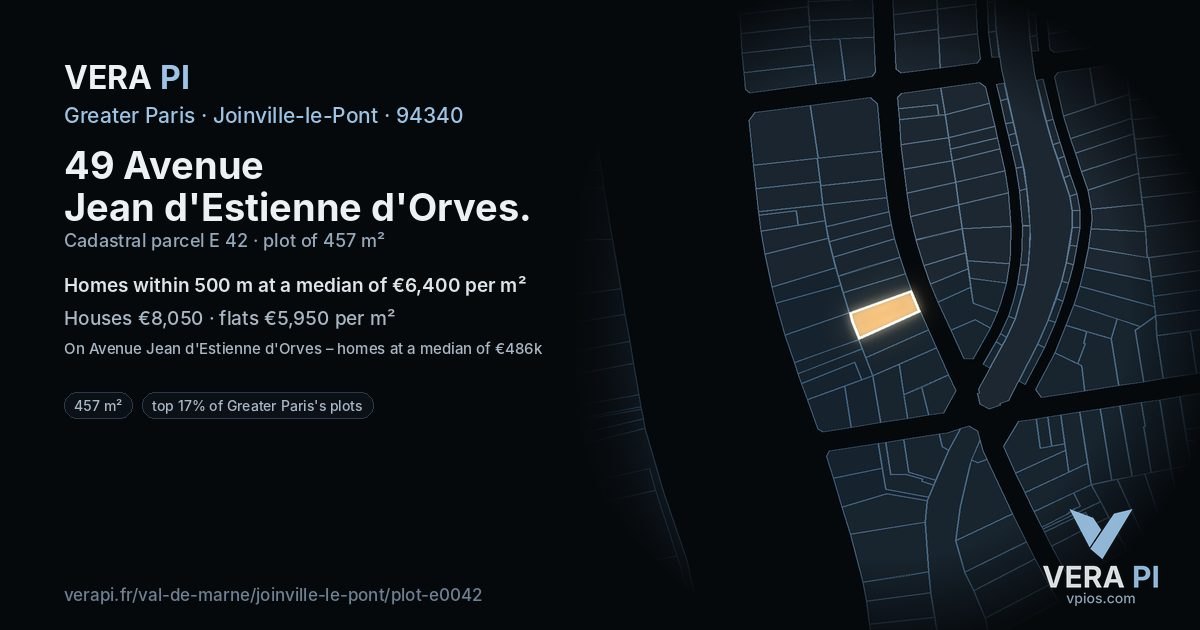 49 Avenue Jean d'Estienne d'Orves, Joinville-le-Pont at night – the plot lit, the parcels around coloured by the prices near them