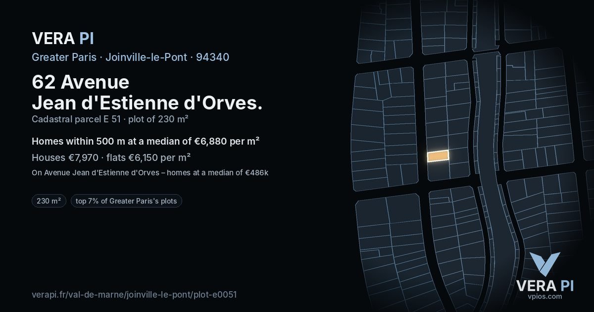 62 Avenue Jean d'Estienne d'Orves, Joinville-le-Pont at night – the plot lit, the parcels around coloured by the prices near them