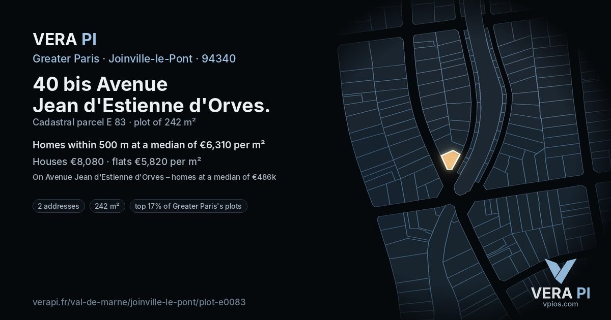 40 bis Avenue Jean d'Estienne d'Orves, Joinville-le-Pont at night – the plot lit, the parcels around coloured by the prices near them