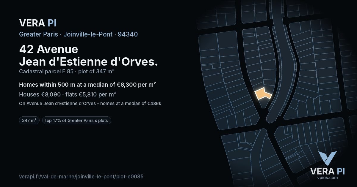 42 Avenue Jean d'Estienne d'Orves, Joinville-le-Pont at night – the plot lit, the parcels around coloured by the prices near them