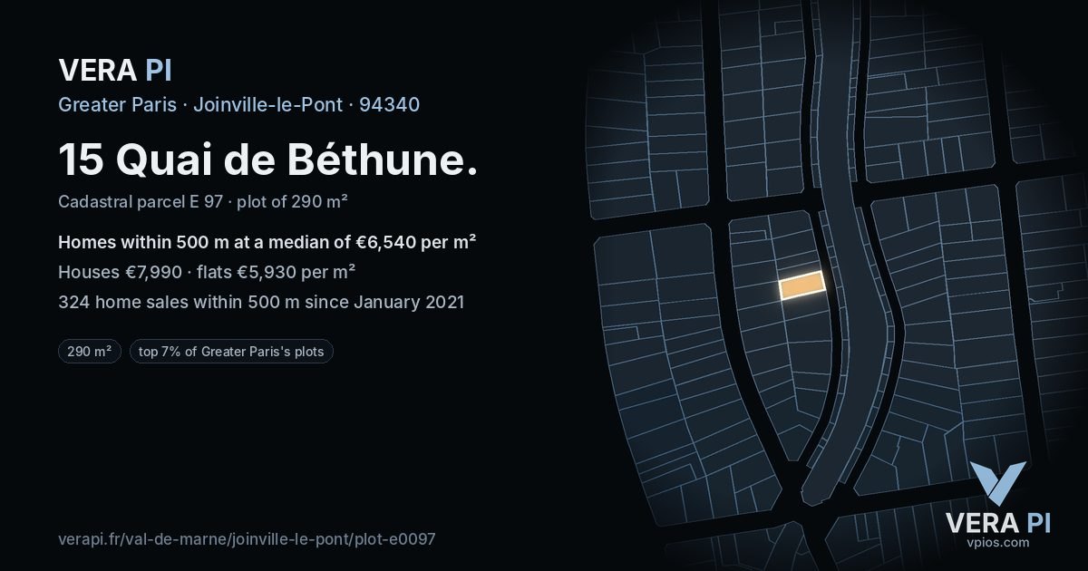 15 Quai de Béthune, Joinville-le-Pont at night – the plot lit, the parcels around coloured by the prices near them