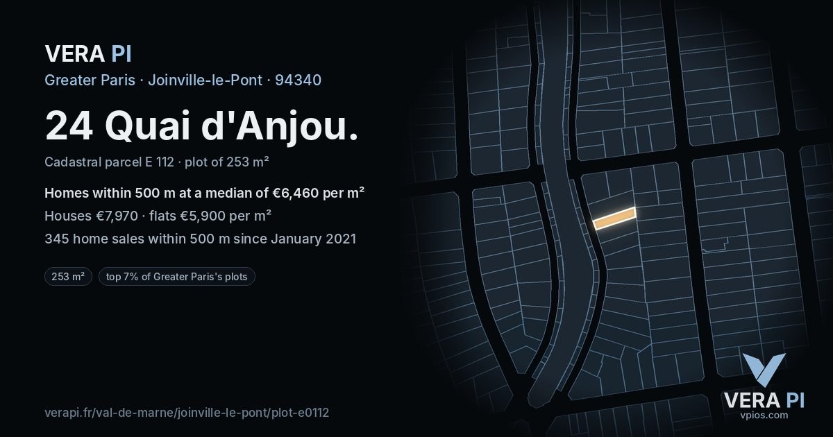 24 Quai d'Anjou, Joinville-le-Pont at night – the plot lit, the parcels around coloured by the prices near them
