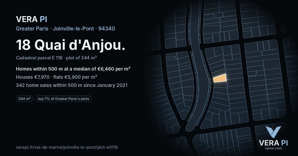 18 Quai d'Anjou, Joinville-le-Pont at night – the plot lit, the parcels around coloured by the prices near them