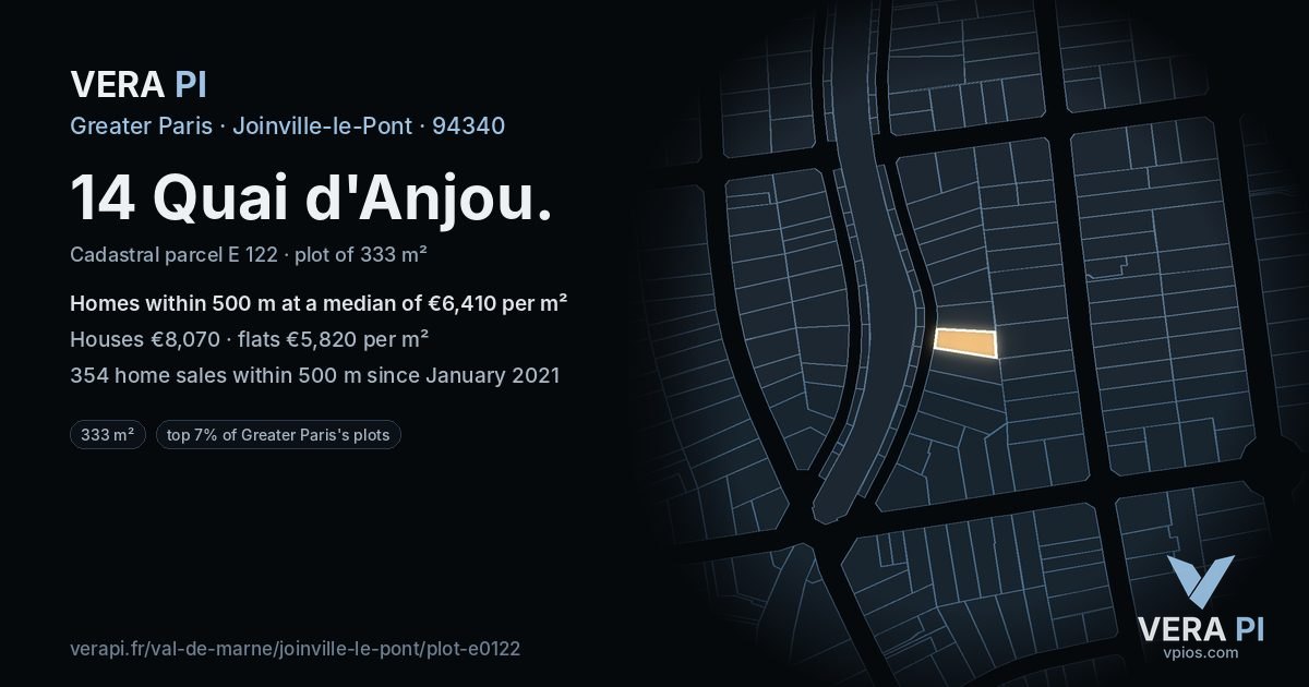 14 Quai d'Anjou, Joinville-le-Pont at night – the plot lit, the parcels around coloured by the prices near them