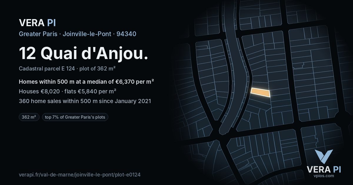 12 Quai d'Anjou, Joinville-le-Pont at night – the plot lit, the parcels around coloured by the prices near them