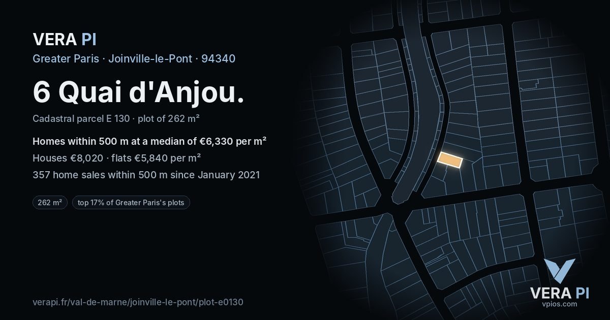 6 Quai d'Anjou, Joinville-le-Pont at night – the plot lit, the parcels around coloured by the prices near them
