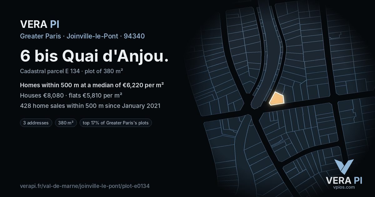 6 bis Quai d'Anjou, Joinville-le-Pont at night – the plot lit, the parcels around coloured by the prices near them
