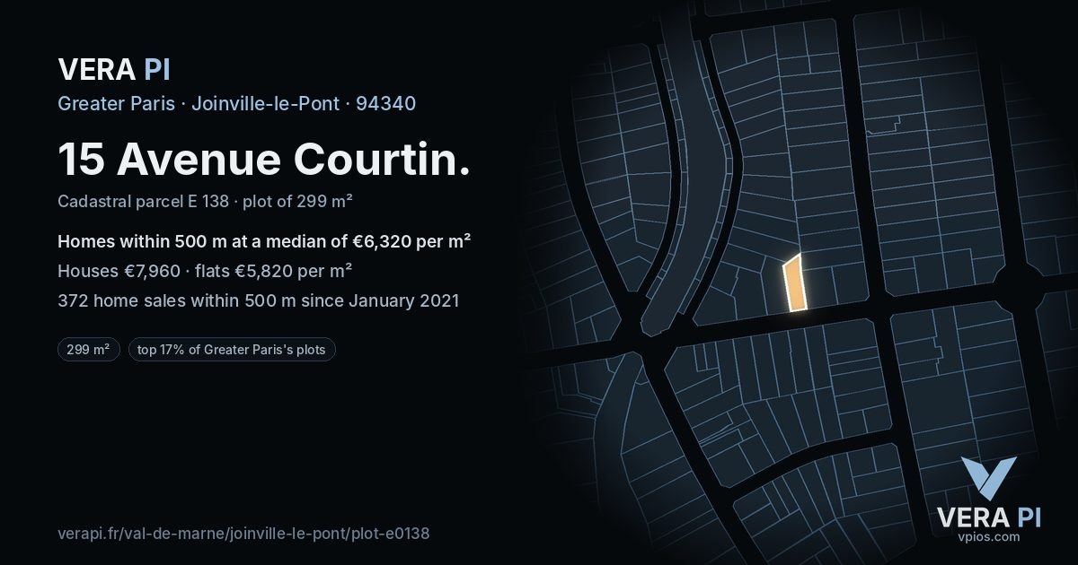 15 Avenue Courtin, Joinville-le-Pont at night – the plot lit, the parcels around coloured by the prices near them