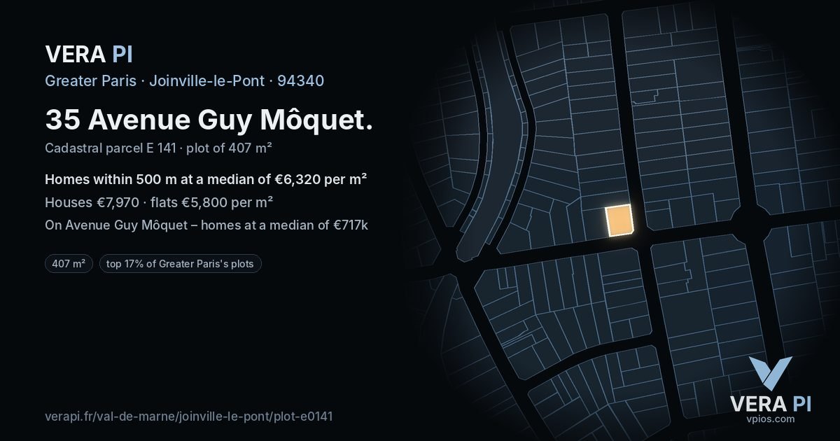 35 Avenue Guy Môquet, Joinville-le-Pont at night – the plot lit, the parcels around coloured by the prices near them