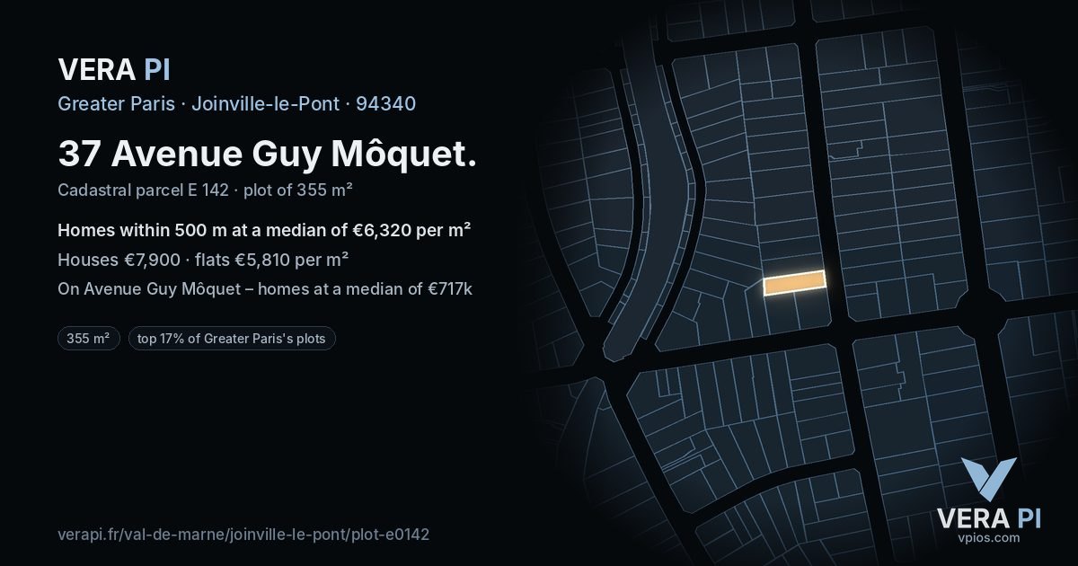 37 Avenue Guy Môquet, Joinville-le-Pont at night – the plot lit, the parcels around coloured by the prices near them