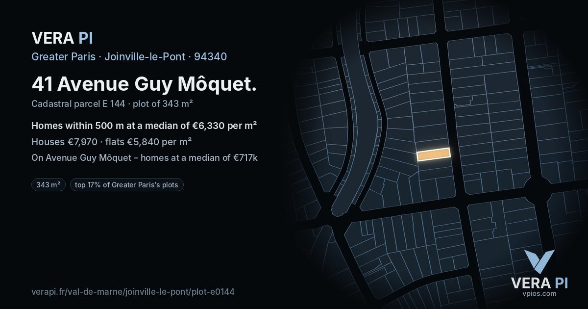 41 Avenue Guy Môquet, Joinville-le-Pont at night – the plot lit, the parcels around coloured by the prices near them
