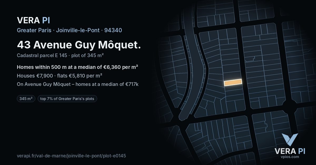 43 Avenue Guy Môquet, Joinville-le-Pont at night – the plot lit, the parcels around coloured by the prices near them