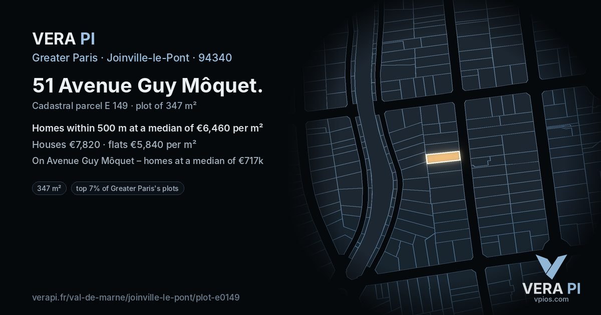 51 Avenue Guy Môquet, Joinville-le-Pont at night – the plot lit, the parcels around coloured by the prices near them