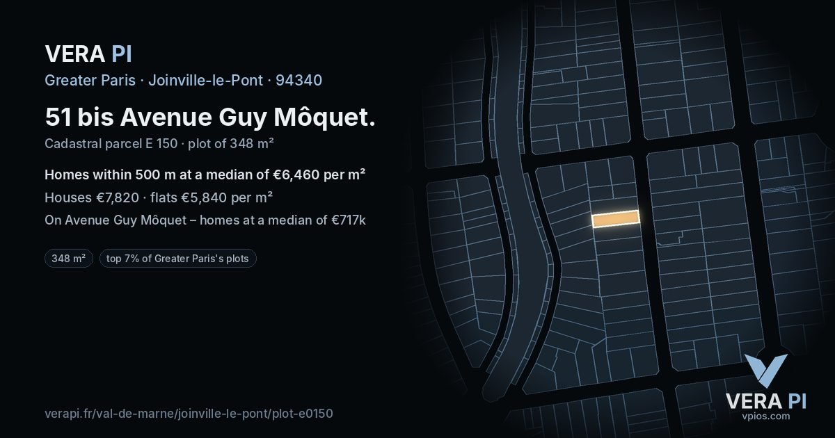 51 bis Avenue Guy Môquet, Joinville-le-Pont at night – the plot lit, the parcels around coloured by the prices near them