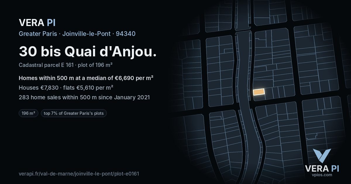 30 bis Quai d'Anjou, Joinville-le-Pont at night – the plot lit, the parcels around coloured by the prices near them