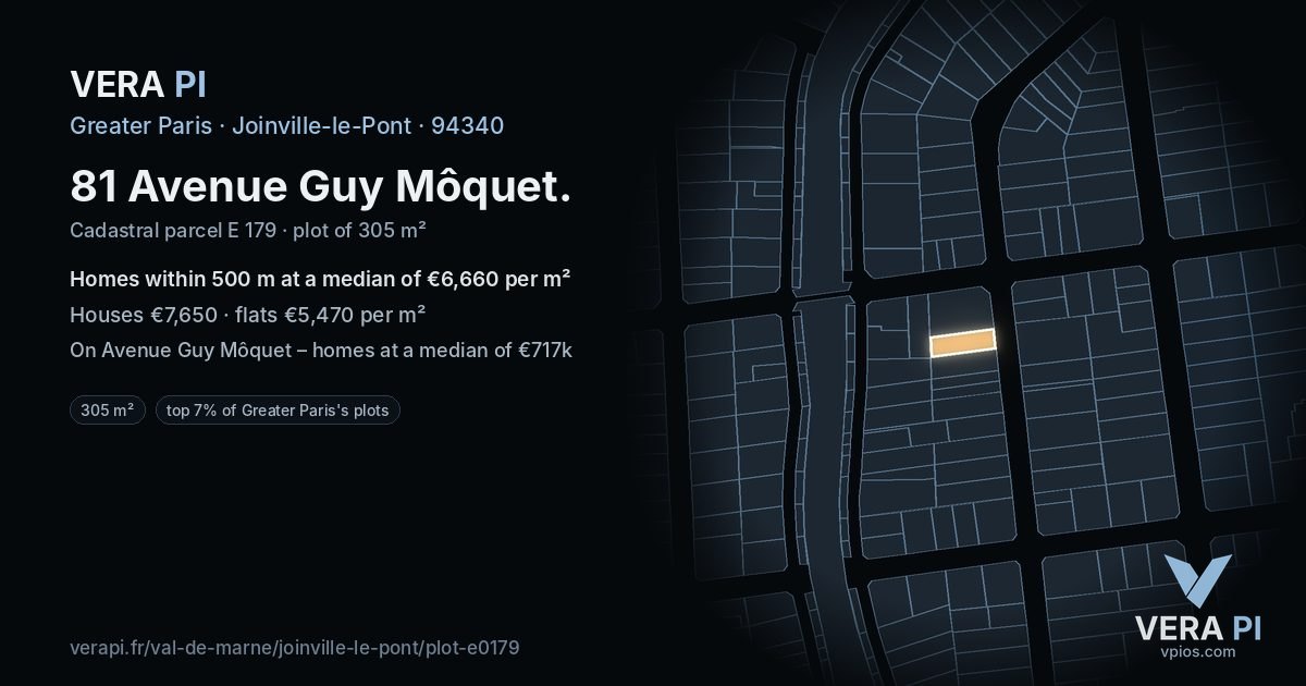 81 Avenue Guy Môquet, Joinville-le-Pont at night – the plot lit, the parcels around coloured by the prices near them