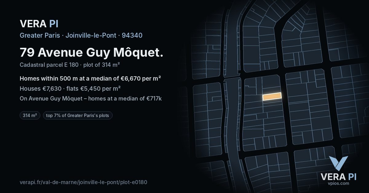 79 Avenue Guy Môquet, Joinville-le-Pont at night – the plot lit, the parcels around coloured by the prices near them