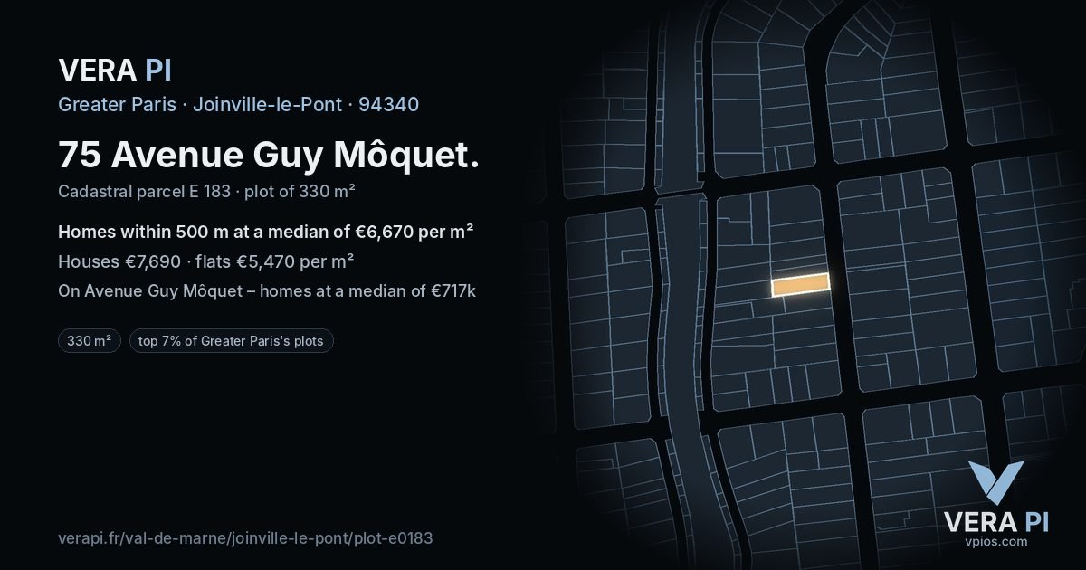75 Avenue Guy Môquet, Joinville-le-Pont at night – the plot lit, the parcels around coloured by the prices near them