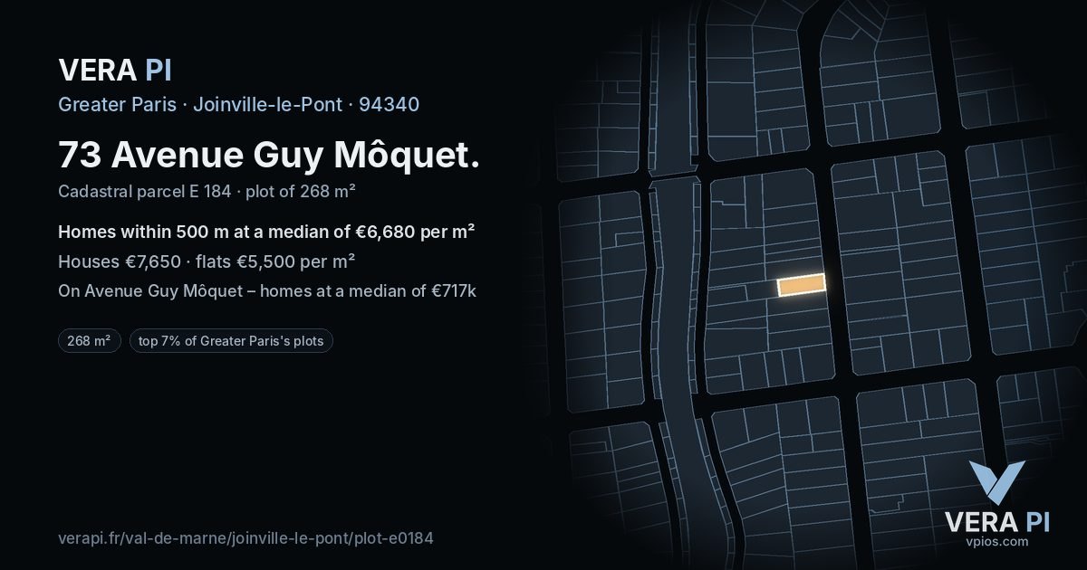 73 Avenue Guy Môquet, Joinville-le-Pont at night – the plot lit, the parcels around coloured by the prices near them