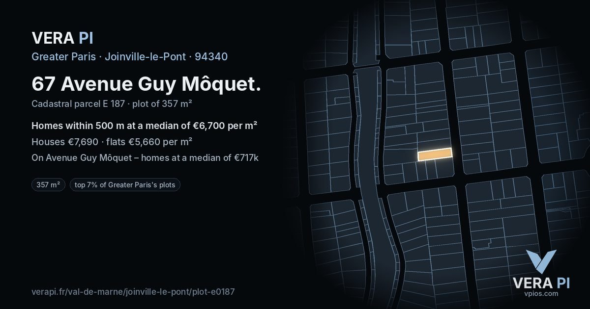 67 Avenue Guy Môquet, Joinville-le-Pont at night – the plot lit, the parcels around coloured by the prices near them