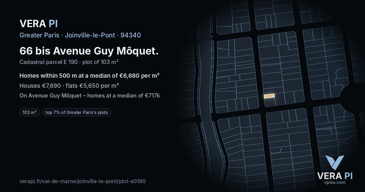 66 bis Avenue Guy Môquet, Joinville-le-Pont at night – the plot lit, the parcels around coloured by the prices near them