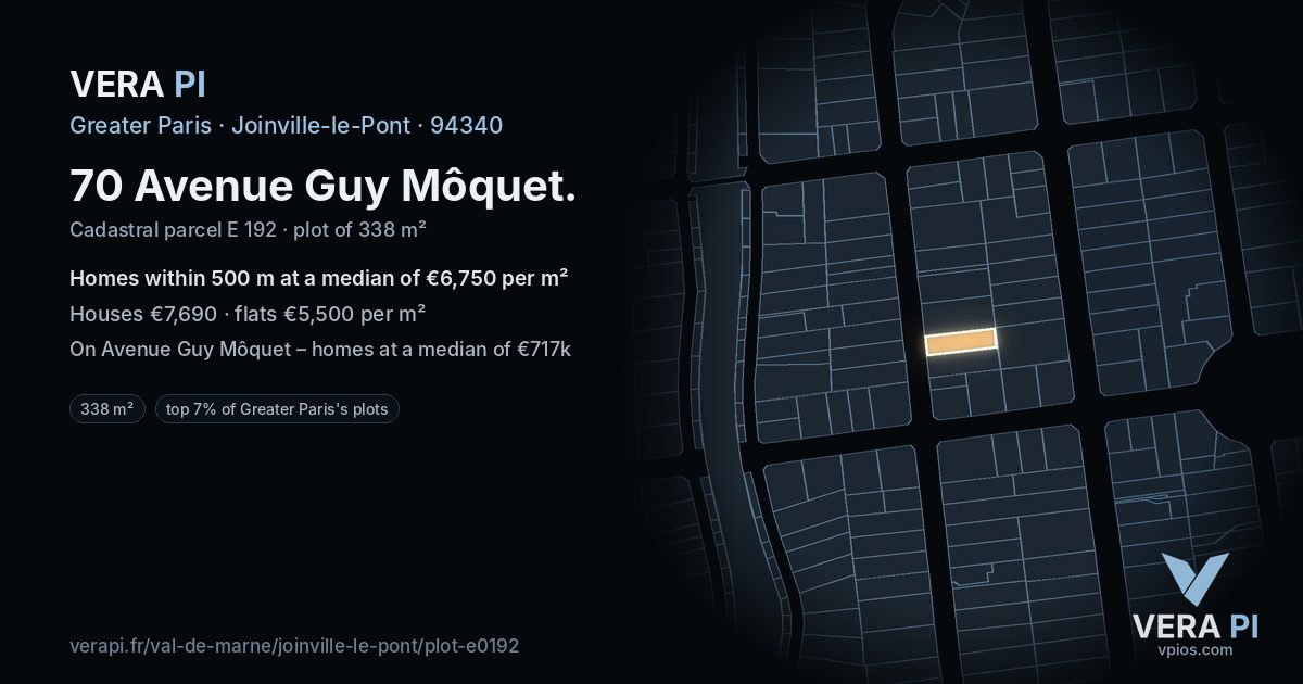 70 Avenue Guy Môquet, Joinville-le-Pont at night – the plot lit, the parcels around coloured by the prices near them
