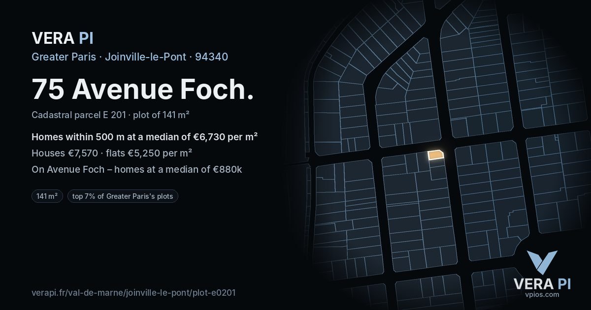 75 Avenue Foch, Joinville-le-Pont at night – the plot lit, the parcels around coloured by the prices near them