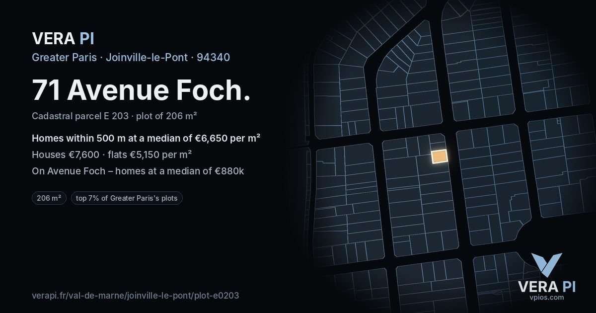 71 Avenue Foch, Joinville-le-Pont at night – the plot lit, the parcels around coloured by the prices near them