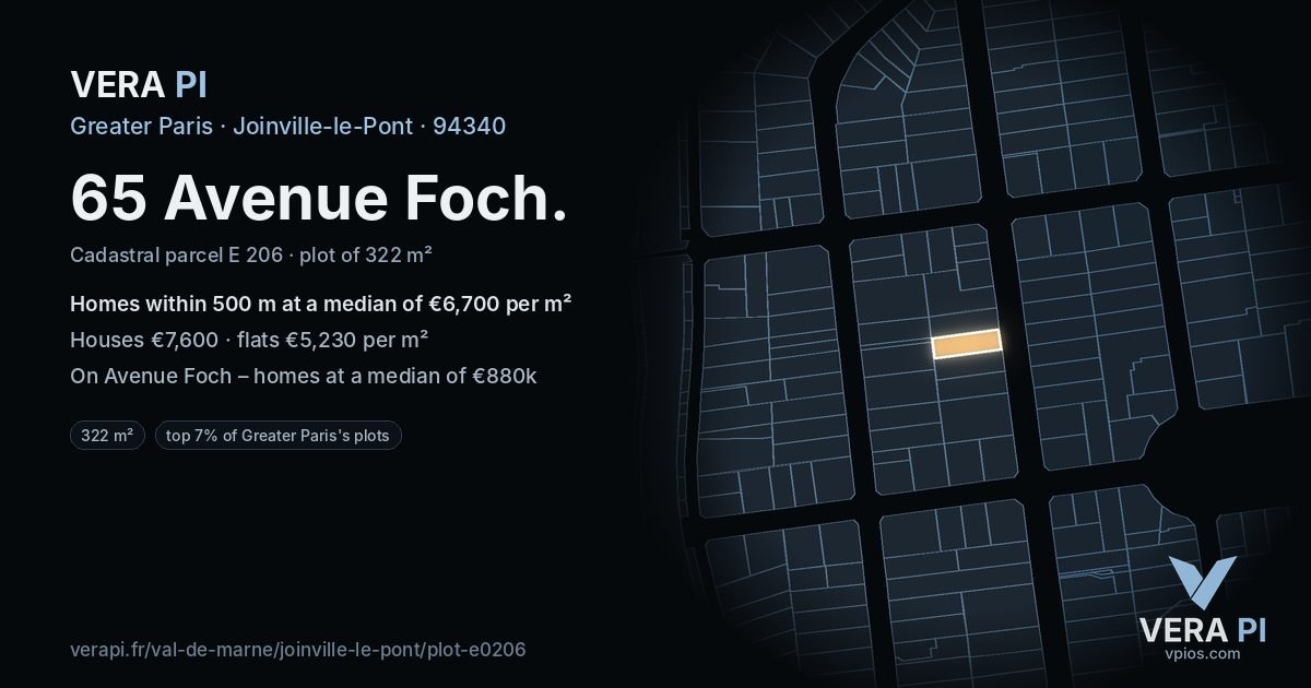 65 Avenue Foch, Joinville-le-Pont at night – the plot lit, the parcels around coloured by the prices near them