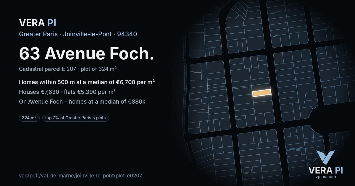 63 Avenue Foch, Joinville-le-Pont at night – the plot lit, the parcels around coloured by the prices near them