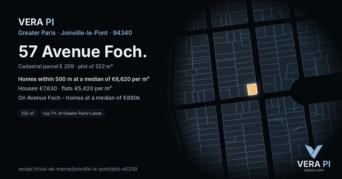 57 Avenue Foch, Joinville-le-Pont at night – the plot lit, the parcels around coloured by the prices near them
