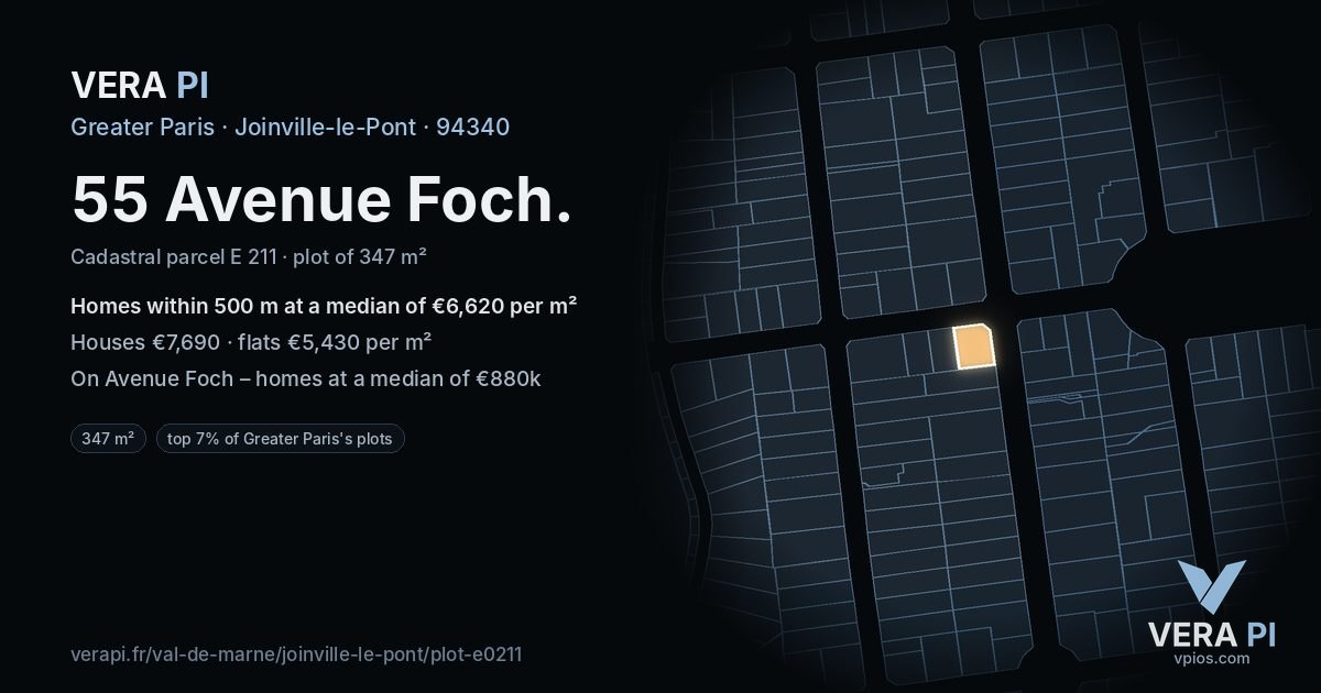 55 Avenue Foch, Joinville-le-Pont at night – the plot lit, the parcels around coloured by the prices near them