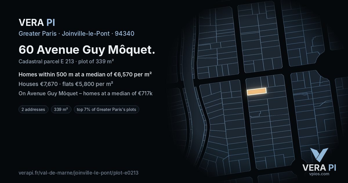 60 Avenue Guy Môquet, Joinville-le-Pont at night – the plot lit, the parcels around coloured by the prices near them