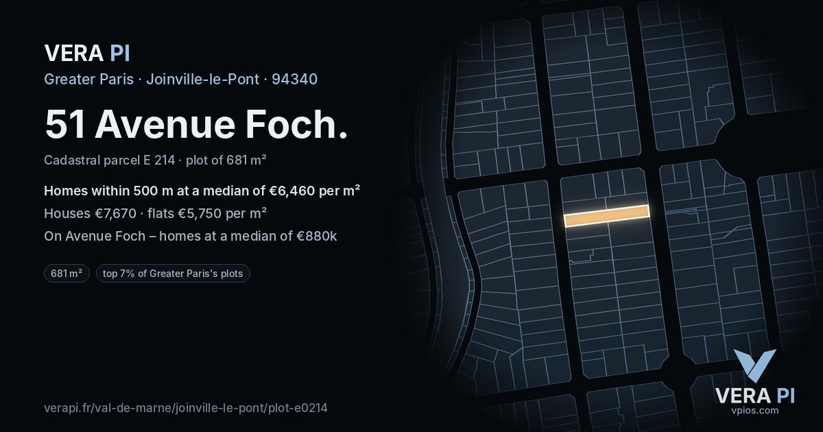 51 Avenue Foch, Joinville-le-Pont at night – the plot lit, the parcels around coloured by the prices near them