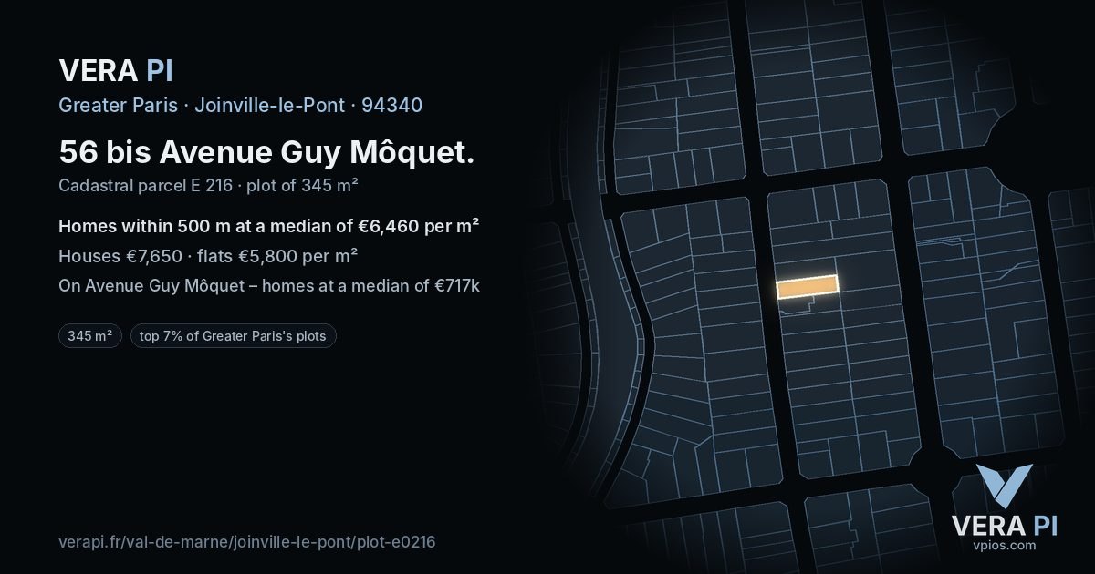 56 bis Avenue Guy Môquet, Joinville-le-Pont at night – the plot lit, the parcels around coloured by the prices near them