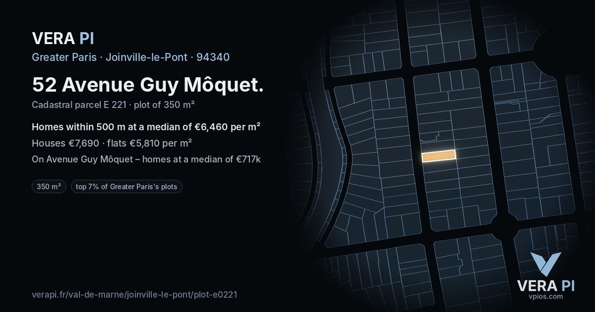52 Avenue Guy Môquet, Joinville-le-Pont at night – the plot lit, the parcels around coloured by the prices near them