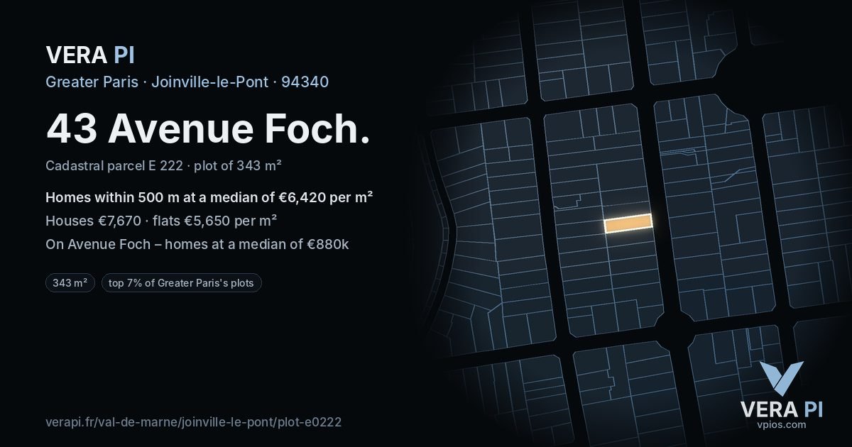 43 Avenue Foch, Joinville-le-Pont at night – the plot lit, the parcels around coloured by the prices near them