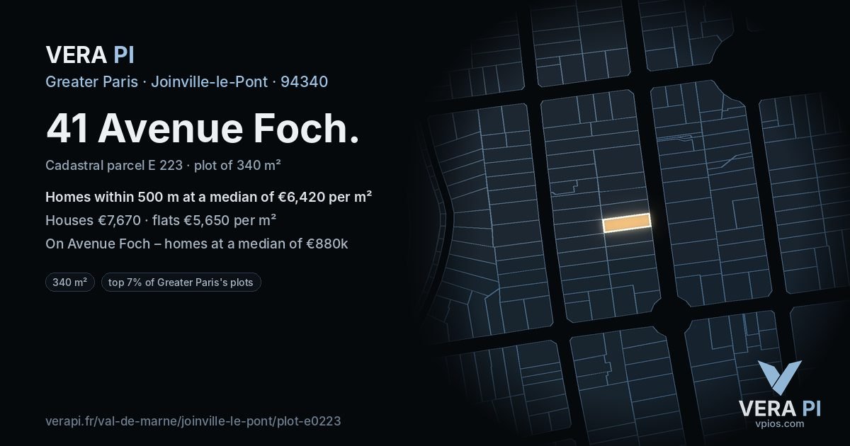 41 Avenue Foch, Joinville-le-Pont at night – the plot lit, the parcels around coloured by the prices near them