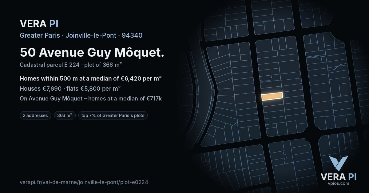 50 Avenue Guy Môquet, Joinville-le-Pont at night – the plot lit, the parcels around coloured by the prices near them