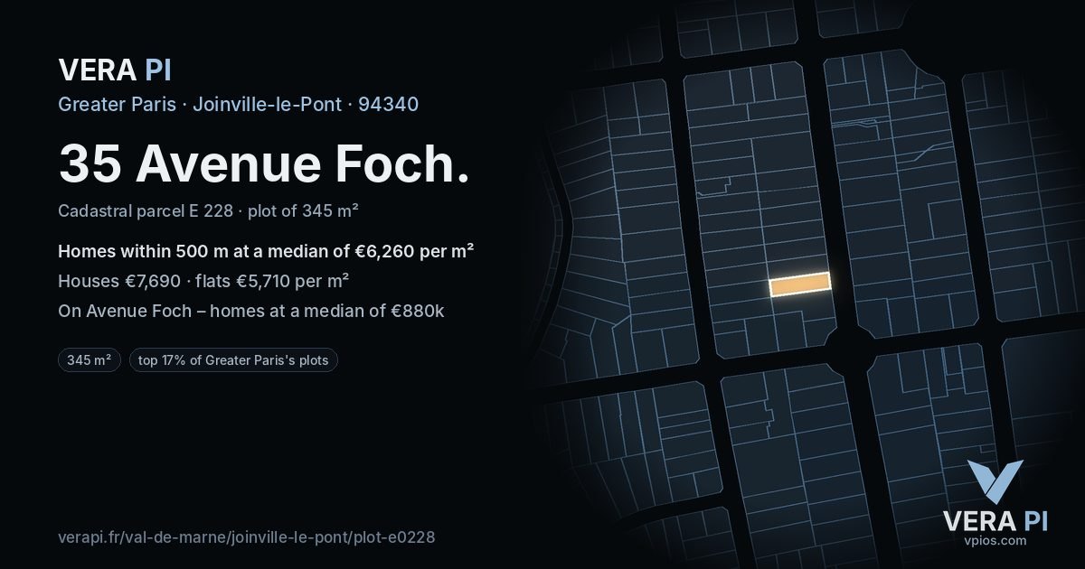 35 Avenue Foch, Joinville-le-Pont at night – the plot lit, the parcels around coloured by the prices near them