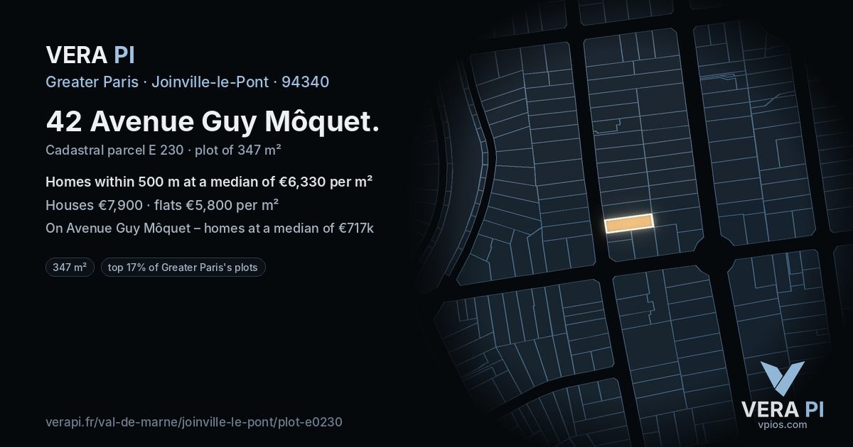 42 Avenue Guy Môquet, Joinville-le-Pont at night – the plot lit, the parcels around coloured by the prices near them